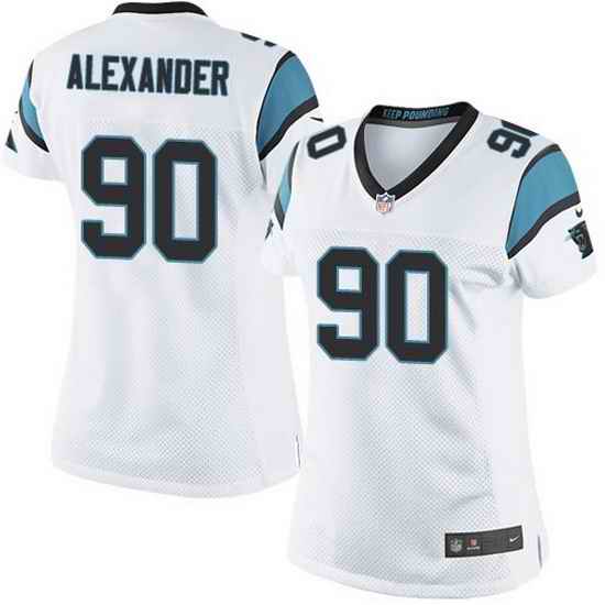 Nike Panthers #90 Frank Alexander White Team Color Women Stitched NFL Jersey